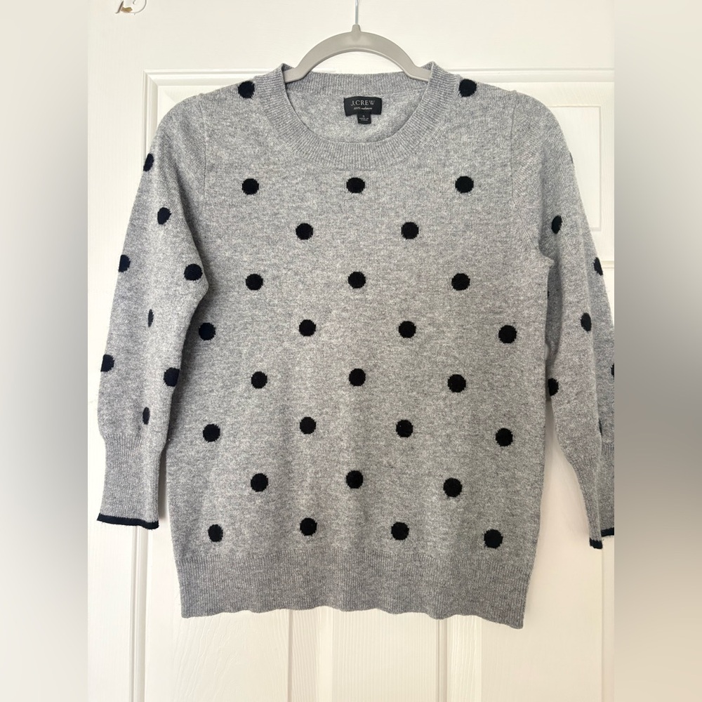 J. Crew Cashmere Gray Polka Dot Sweater Small - Picture 2 of 4